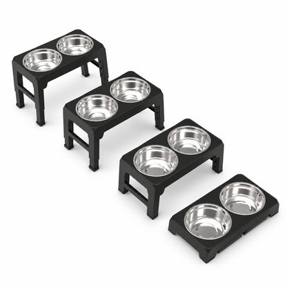Adjustable Foldable Stainless Steel Pet Bowl Stand, 2 Colors, By GAVPEPY image 1 - DPtravelfeeder3-Black-440X240X80CM.jpg