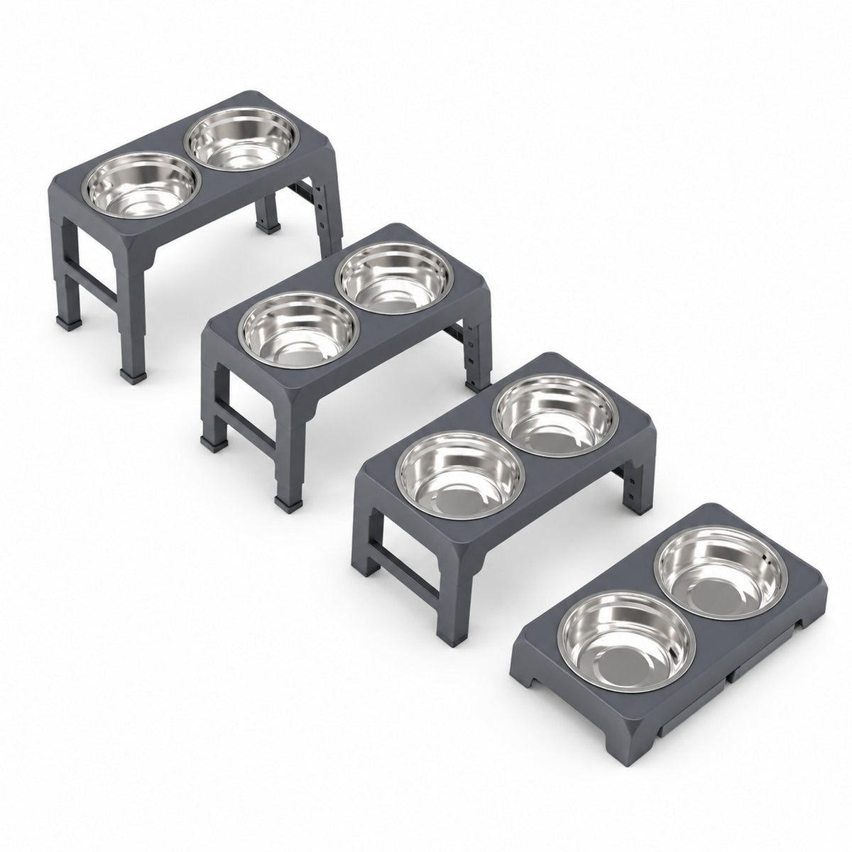 Adjustable Foldable Stainless Steel Pet Bowl Stand, 2 Colors, By GAVPEPY image 2 - DPtravelfeeder3-Gray-440X240X80CM.jpg