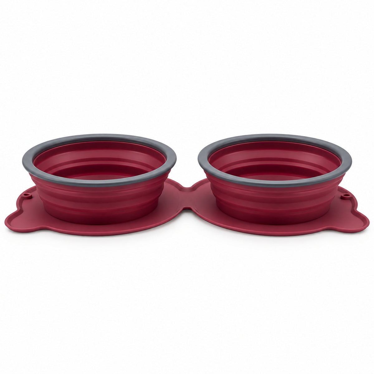 Twin Collapsible Silicone Pet Travel Bowls, 7 Colors, By GAVPEPY image 2 - DPtravelfeeder32-DarkRed.jpg