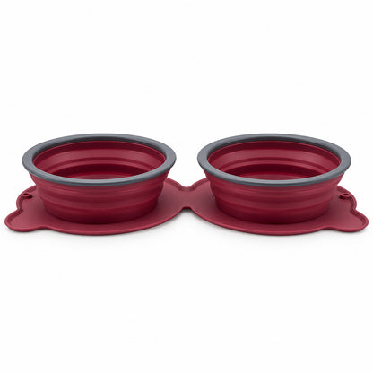 Twin Collapsible Silicone Pet Travel Bowls, 7 Colors, By GAVPEPY image 2 - DPtravelfeeder32-DarkRed.jpg