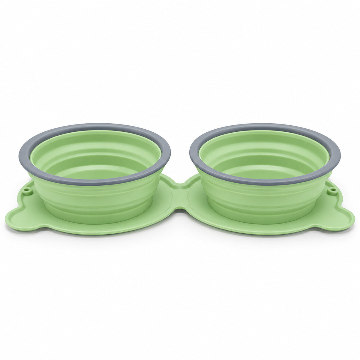 Twin Collapsible Silicone Pet Travel Bowls, 7 Colors, By GAVPEPY image 4 - DPtravelfeeder32-LightGreen.jpg