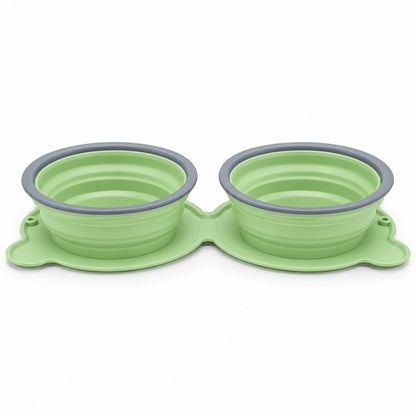 Twin Collapsible Silicone Pet Travel Bowls, 7 Colors, By GAVPEPY image 4 - DPtravelfeeder32-LightGreen.jpg
