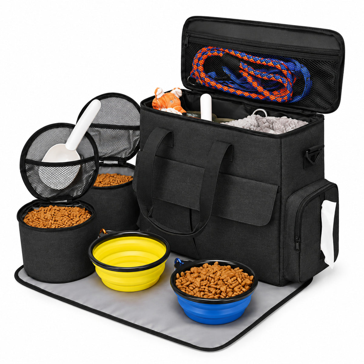 Large Pet Food Travel Bag with 2 Collapsible Bowls, 3 Colors, By GAVPEPY image 1 - DPtravelfeeder5-Black-33X17X38CM-2pcs.jpg