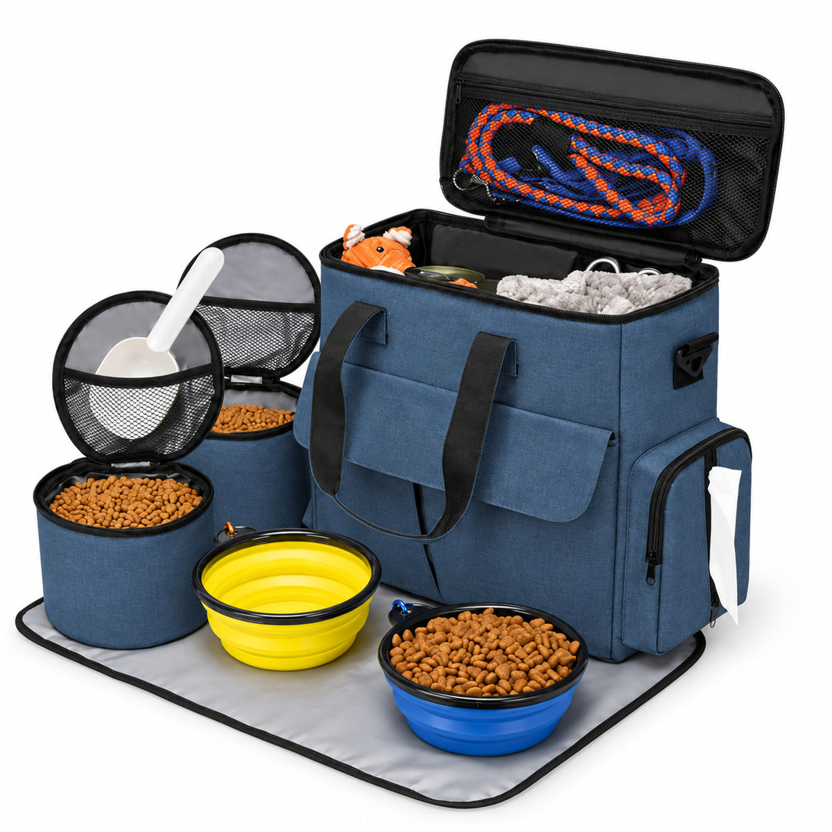 Large Pet Food Travel Bag with 2 Collapsible Bowls, 3 Colors, By GAVPEPY image 2 - DPtravelfeeder5-Blue-33X17X38CM-2pcs.jpg