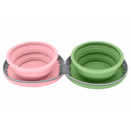 Collapsible Silicone Pet Bowl Set, 13 Styles, By GAVPEPY image 5 - DPtravelfeeder6-Green-Pink.jpg