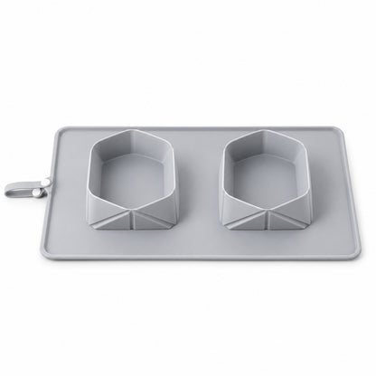 Foldable Silicone Double-Bowl Feeding Mat, 3 Colors & 2 Sizes, By GAVPEPY image 5 - DPtravelfeeder8-Gray.jpg