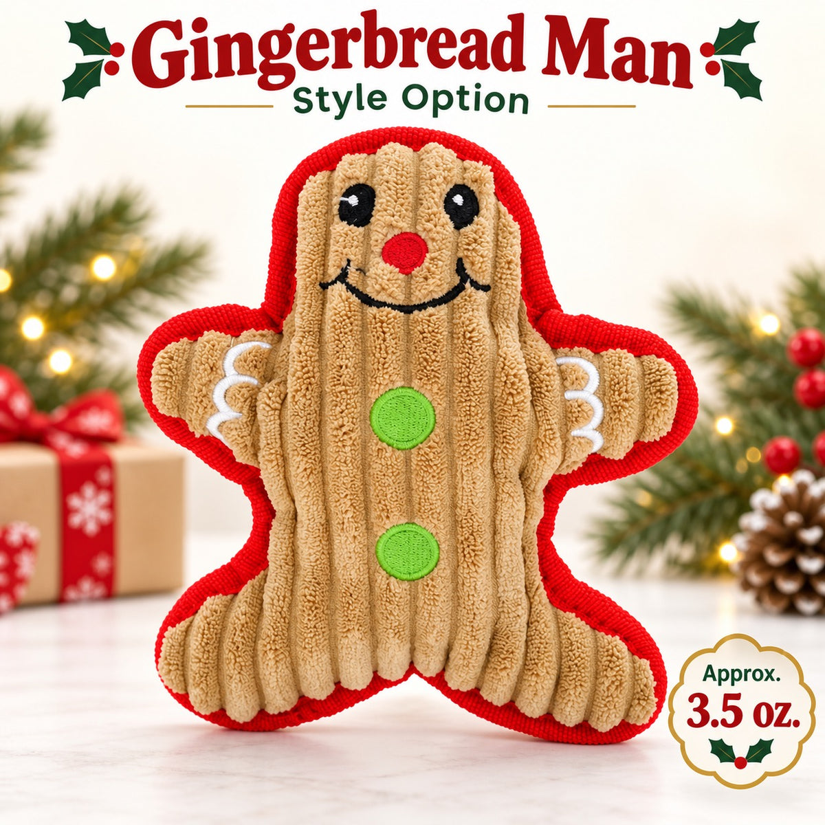 Plush Fabric Christmas Dog Toy, 8 Styles, By GAVPEPY image 9 - bianti-christmas-gingerbread-man.jpg