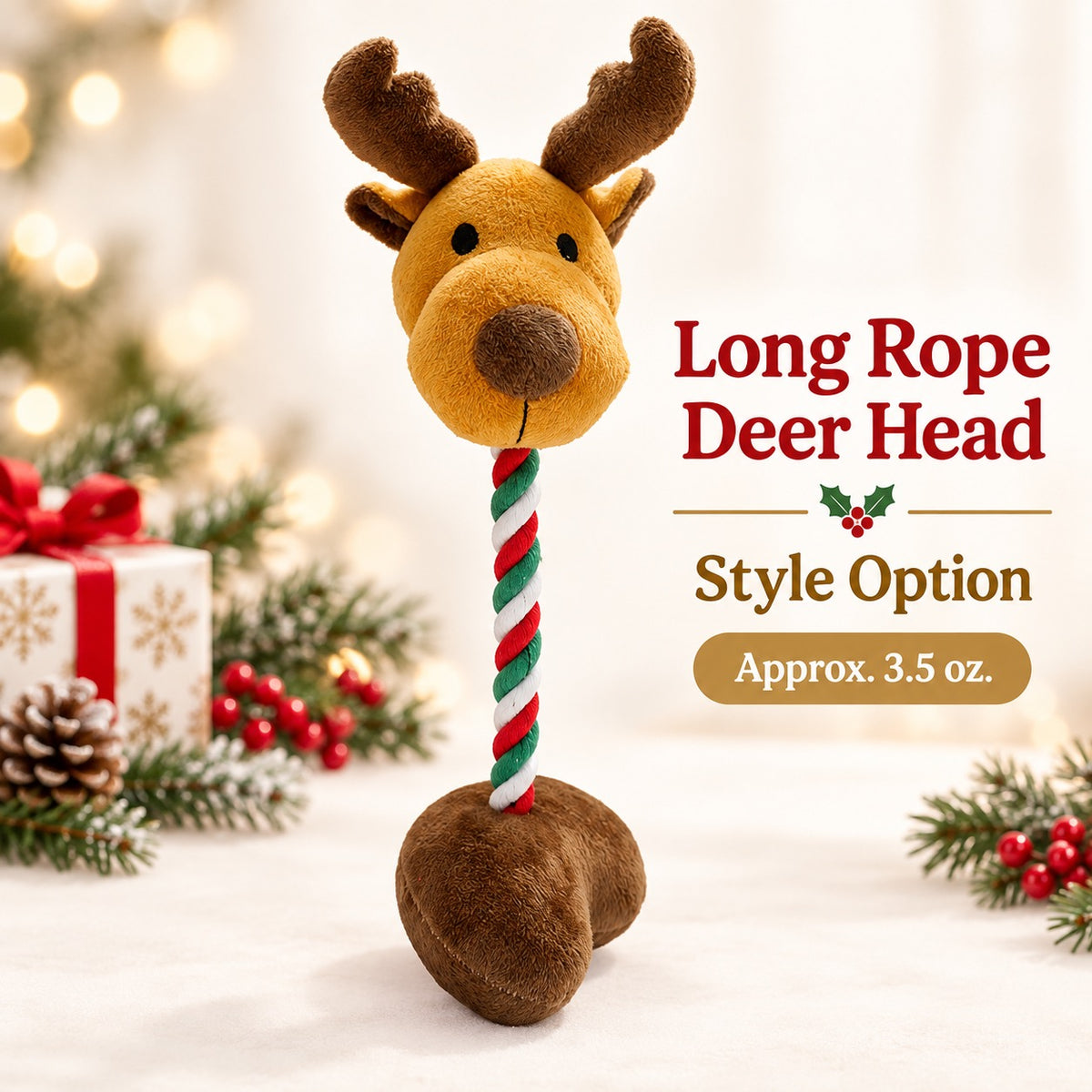 Plush Fabric Christmas Dog Toy, 8 Styles, By GAVPEPY image 12 - bianti-christmas-long-rope-deer-head.jpg