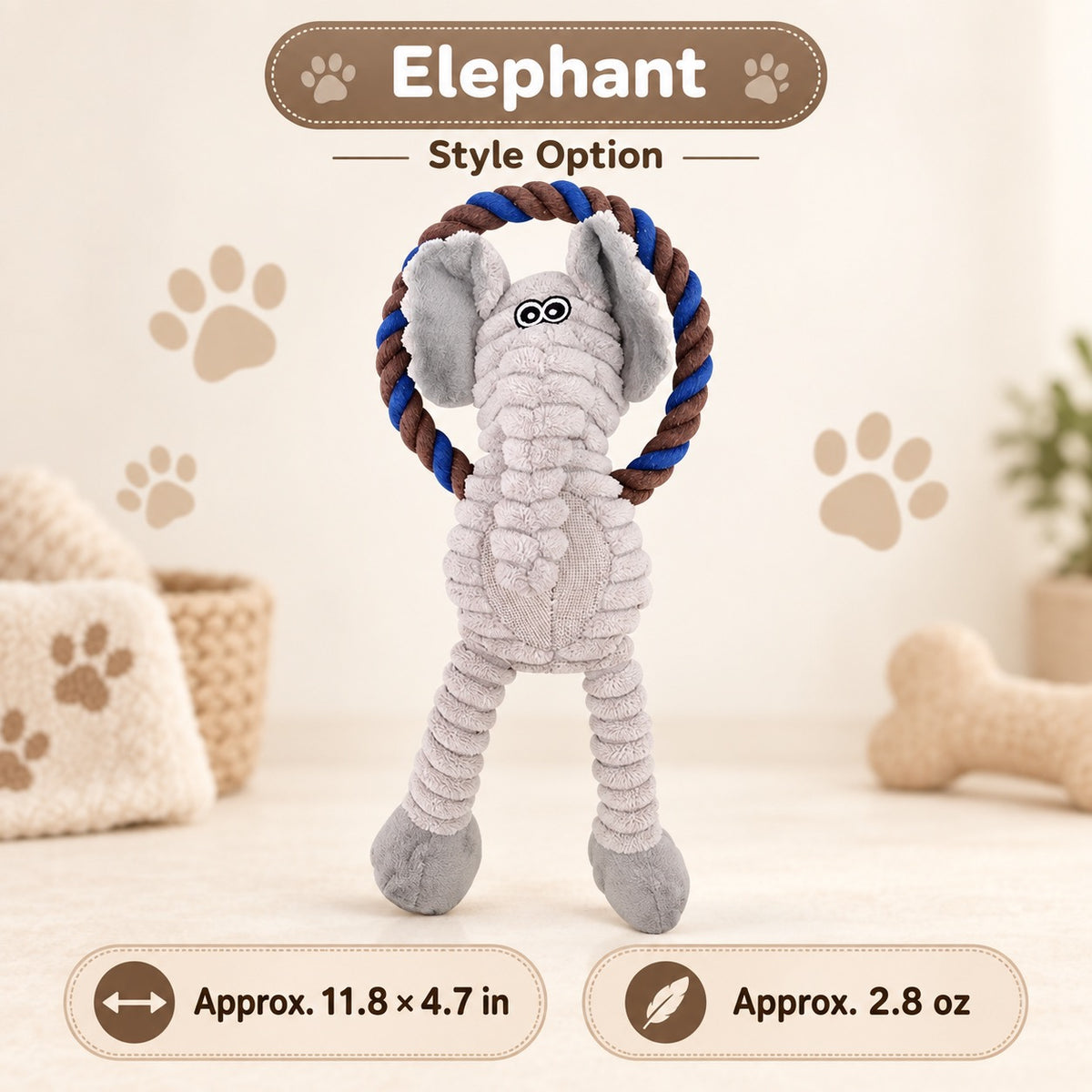 Plush Fabric Plush Squeaky Dog Toy, 3 Styles, By GAVPEPY image 8 - bianti-elephant-30x12cm.jpg