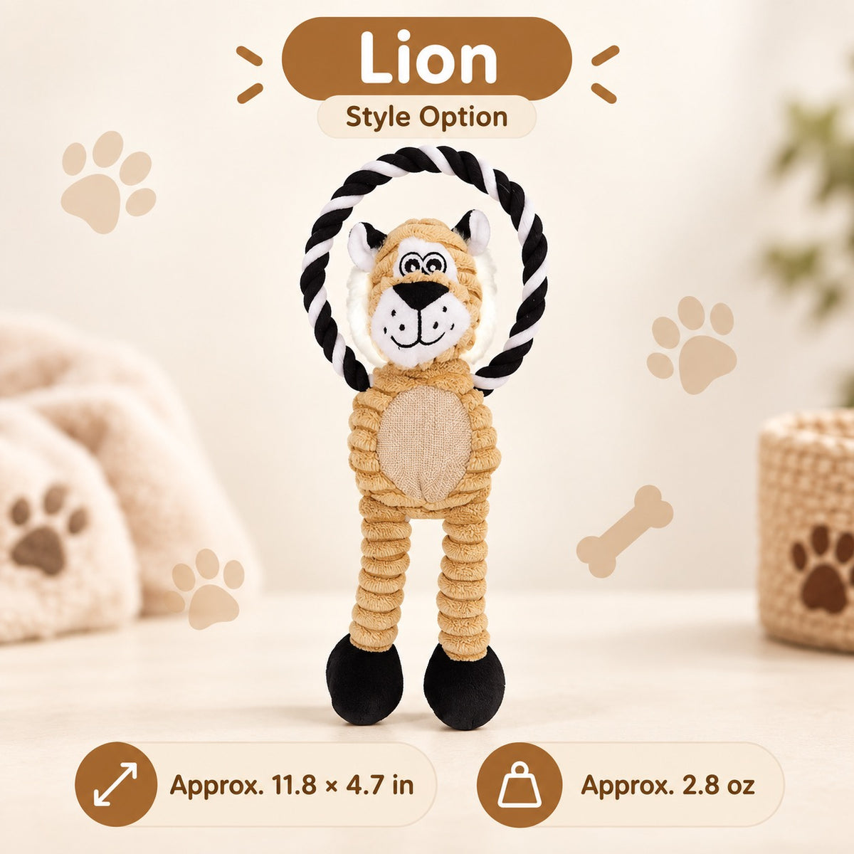 Plush Fabric Plush Squeaky Dog Toy, 3 Styles, By GAVPEPY image 9 - bianti-lion-30x12cm.jpg