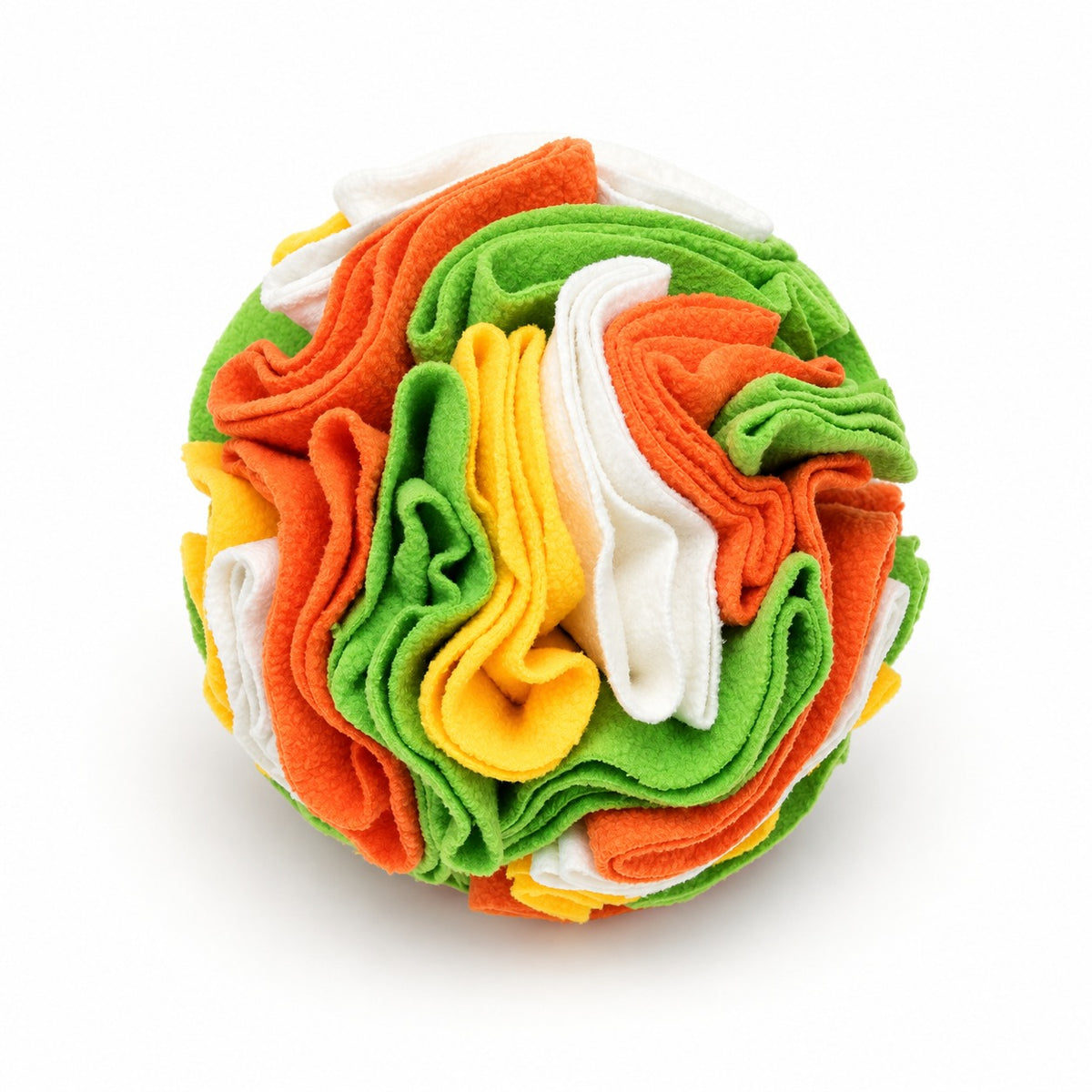 Dog Snuffle Ball, Fleece Treat Search And Toss Enrichment Toy, 3 Sizes And 20 Color Styles, By GAVPEPY image 5 - bianti-orange-green-yellow-white-10cm.jpg