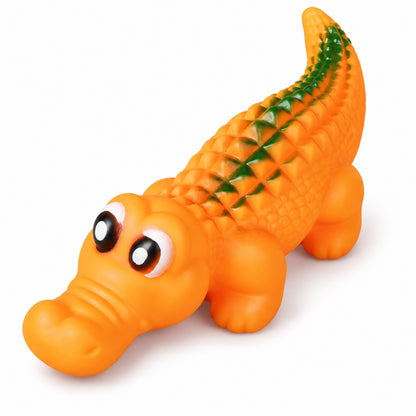 Squeaky Dog Toy, PVC Chew And Fetch Toy In Assorted Shapes, 31 Styles, By GAVPEPY image 3 - bianti-orange-squeaky-crocodile.jpg