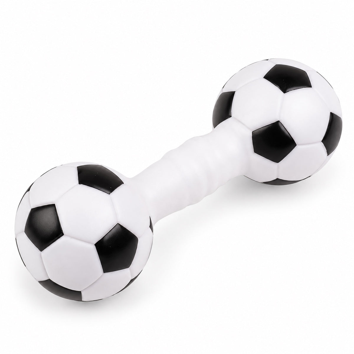 Squeaky Dog Toy, PVC Chew And Fetch Toy In Assorted Shapes, 31 Styles, By GAVPEPY image 5 - bianti-white-squeaky-soccer-dumbbell.jpg