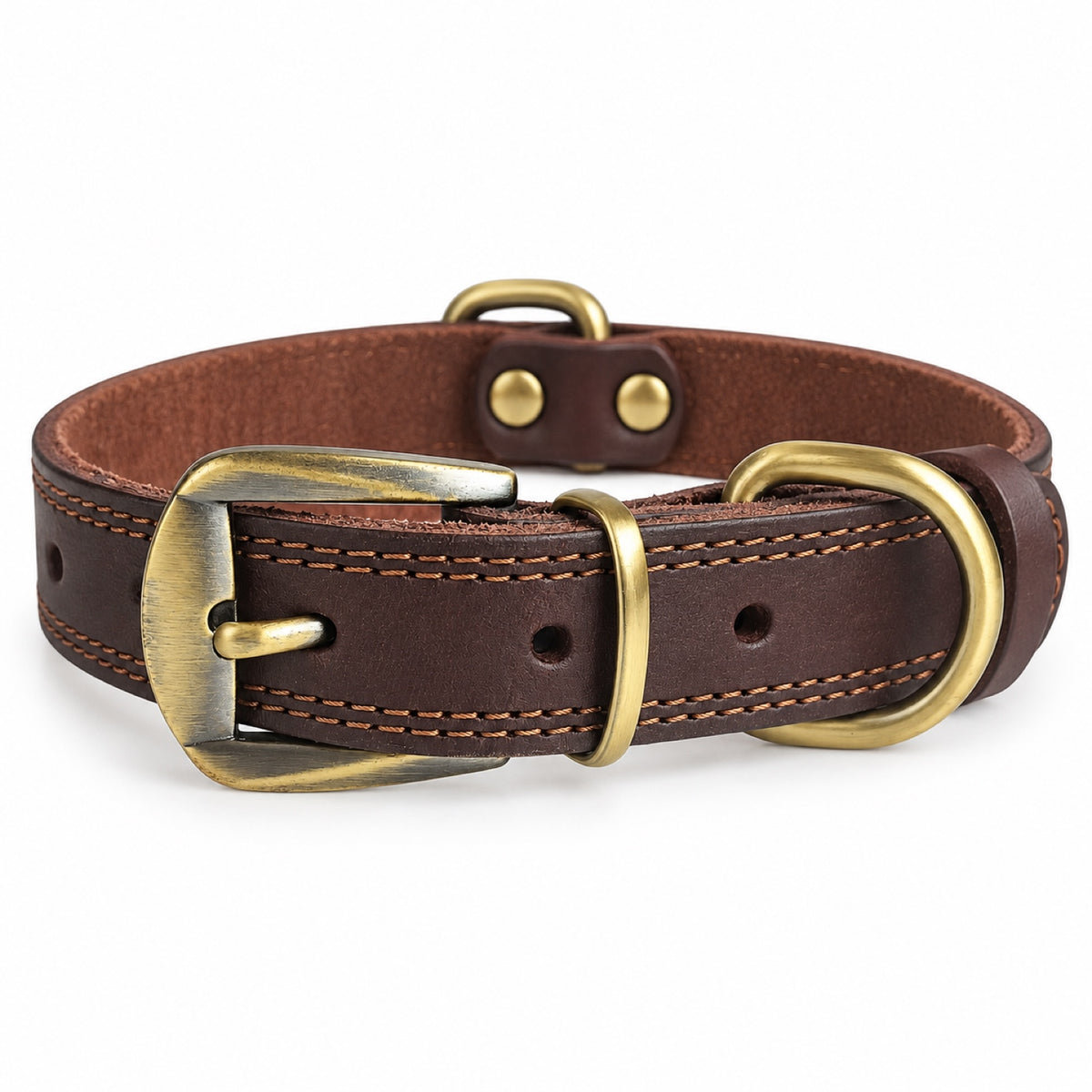 GAVPEPY Full-Grain Leather Dog Collar, 6 size options, Dark Brown, Black, for neighborhood walks, park visits and daily dog wear; an adjustable neckwear option for supervised walks and everyday outings image 2 - main.jpg