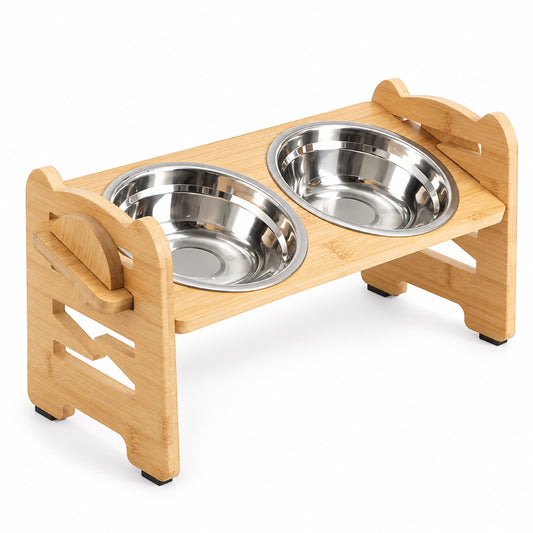 Foldable Bamboo Elevated Double Pet Bowl Stand, 2 Sizes, By GAVPEPY image 1 - main.jpg
