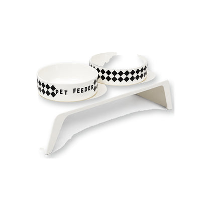 Elevated Grid Double Pet Bowl, White, By GAVPEPY image 1 - main.jpg