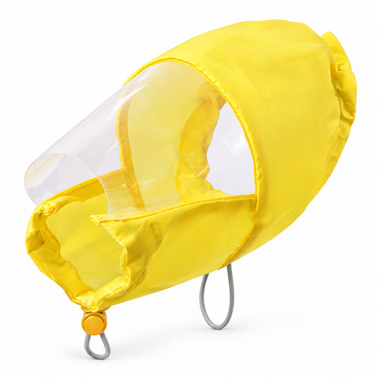 GAVPEPY Polyester and EVA Dog Bath Ear Cover Hood, Yellow in S or L, for covering the ear area during supervised splash-prone baths, home bathing, wash stations and grooming sessions, a bright hood, clear face panel and adjustable lower opening form image 1 - main.jpg