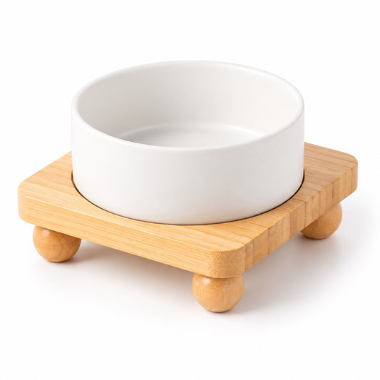 Raised Ceramic Pet Bowl with Single Bamboo Stand, 40 Options, By GAVPEPY image 1 - main.jpg