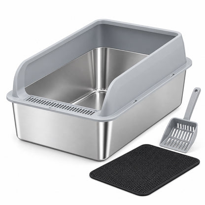 GAVPEPY Extra Large Stainless Steel Top-Entry High-Sided Cat Litter Box, 24 Options image 1 - main.jpg