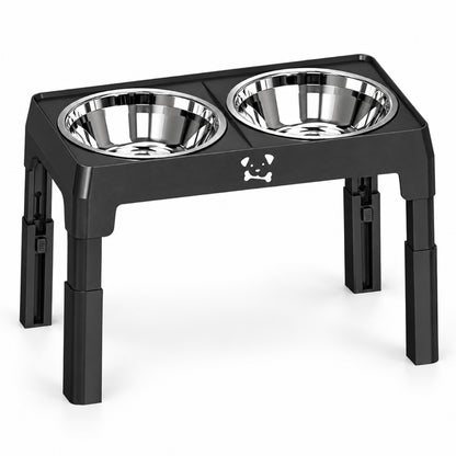 GAVPEPY Adjustable Raised Double Dog Bowl Stand, 44 x 23 x 31 cm, Black only, for Everyday Dog and Cat Meals or Water at Home, two stainless steel bowls in a height-adjustable frame; a practical feeding setup for daily pet-care routines image 1 - main.jpg