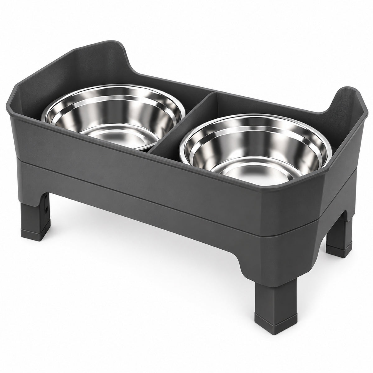 GAVPEPY Raised Double Stainless Steel Pet Bowls, 44 x 26.5 x 16 cm, Black stand, for Everyday Dog and Cat Meals or Water at Home, two bowls with a tall surrounding stand; a practical feeding setup for daily pet-care routines image 1 - main.jpg