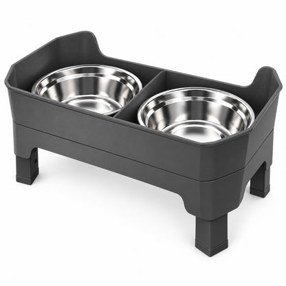 GAVPEPY Raised Double Stainless Steel Pet Bowls, 44 x 26.5 x 16 cm, Black stand, for Everyday Dog and Cat Meals or Water at Home, two bowls with a tall surrounding stand; a practical feeding setup for daily pet-care routines image 1 - main.jpg