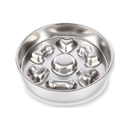 Round Bone-Print Stainless Steel Slow Feeder Bowl, 3 Base Options, By GAVPEPY image 1 - main.jpg