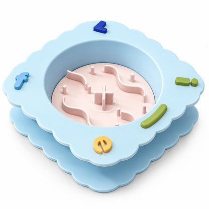 GAVPEPY Silicone Patterned Slow Feeder Bowl, 19.5 x 19.5 x 5.5 cm, Sea Breeze Blue, Sunset Orange or Lemon Yellow, for Everyday Dog and Cat Meals or Water at Home, raised maze-like food channels; a patterned surface separates portions across the bowl image 1 - main.jpg