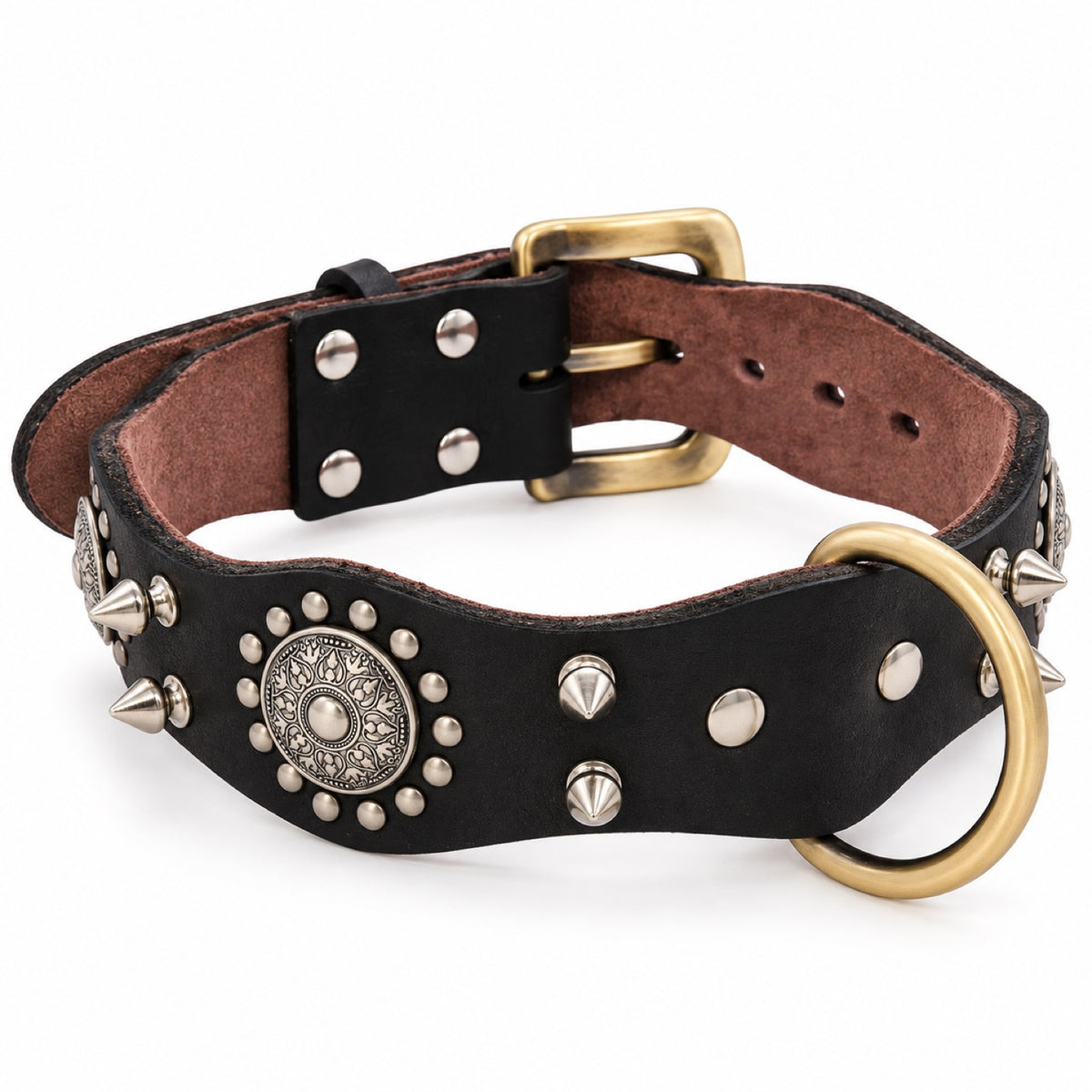GAVPEPY Leather-style material Studded Dog Collar, Sizes S, M, L, Brown, Black, for neighborhood walks, park visits and daily dog wear; an adjustable neckwear option for supervised walks and everyday outings image 2 - main.jpg