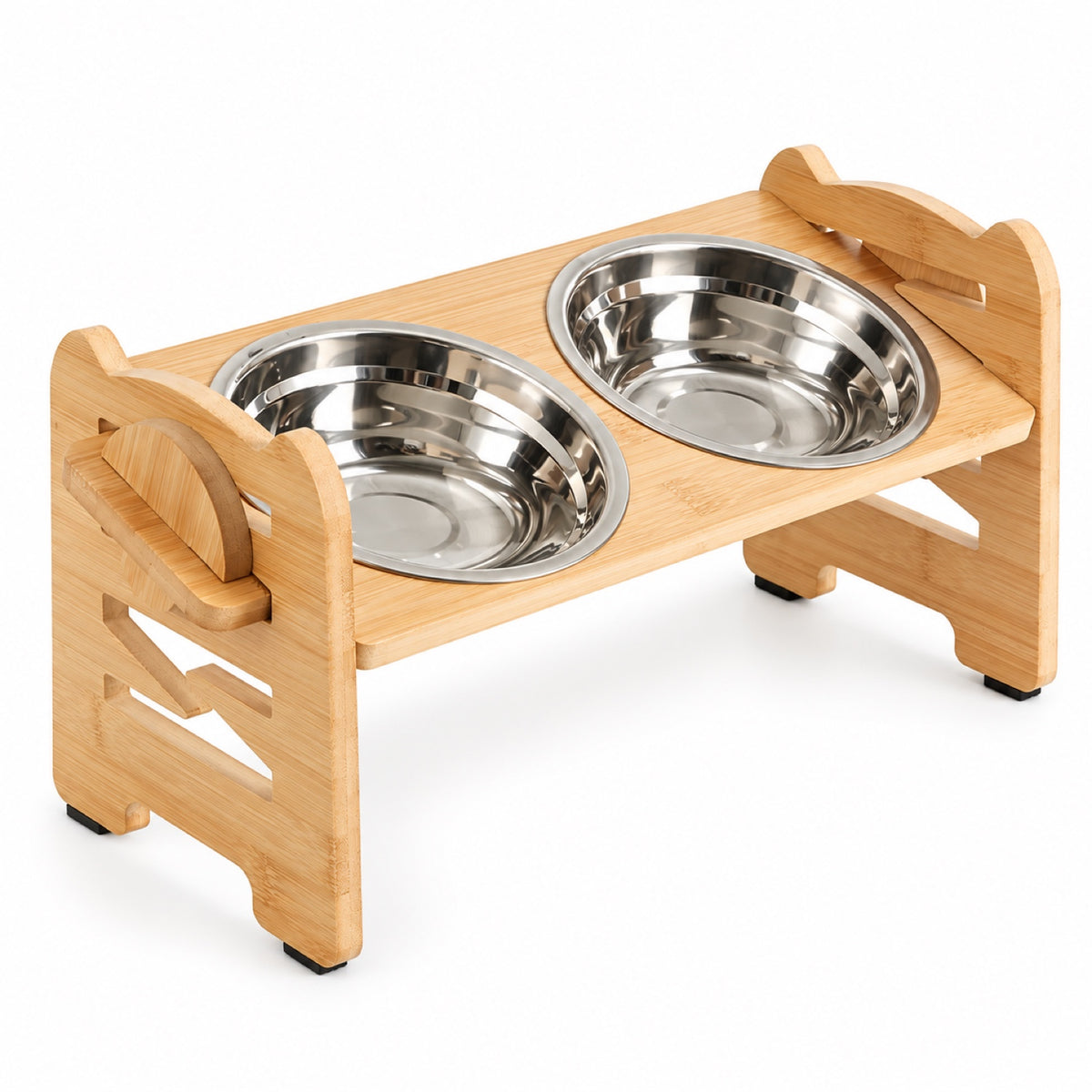 Scalloped Bamboo Double Pet Bowl Stand, By GAVPEPY image 1 - main.jpg