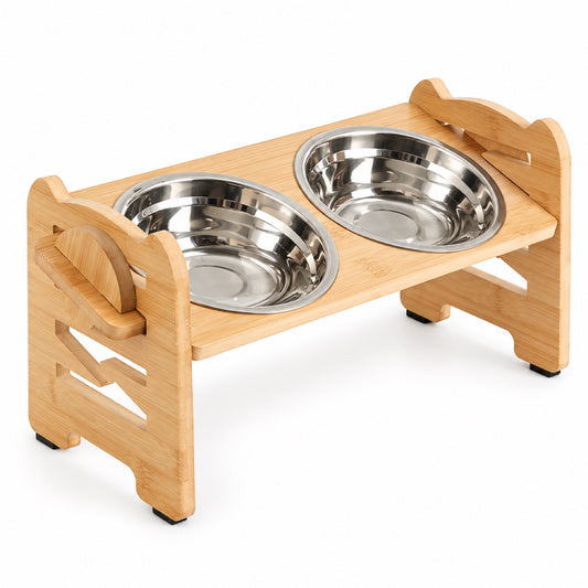 Scalloped Bamboo Double Pet Bowl Stand, By GAVPEPY image 1 - main.jpg