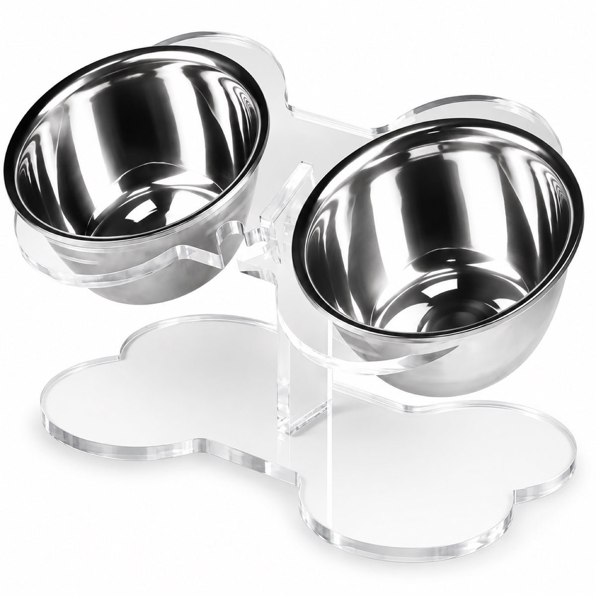 GAVPEPY Clear Acrylic Raised Double Pet Feeder, 32 x 22 x 16 cm; 5 mm panel listed, Clear, for Everyday Dog and Cat Meals or Water at Home, transparent raised panel with two bowl positions; a practical feeding setup for daily pet-care routines image 1 - main.jpg