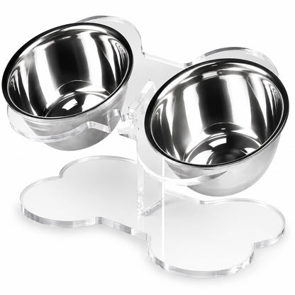 GAVPEPY Clear Acrylic Raised Double Pet Feeder, 32 x 22 x 16 cm; 5 mm panel listed, Clear, for Everyday Dog and Cat Meals or Water at Home, transparent raised panel with two bowl positions; a practical feeding setup for daily pet-care routines image 1 - main.jpg