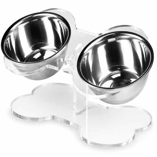 GAVPEPY Clear Acrylic Raised Double Pet Feeder, 32 x 22 x 16 cm; 5 mm panel listed, Clear, for Everyday Dog and Cat Meals or Water at Home, transparent raised panel with two bowl positions; a practical feeding setup for daily pet-care routines image 1 - main.jpg