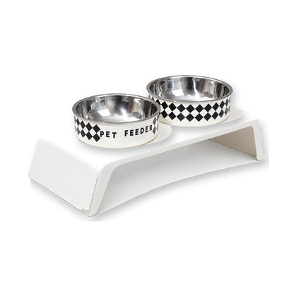 Grid Stainless Steel Double Pet Bowl, White, By GAVPEPY image 1 - main.jpg