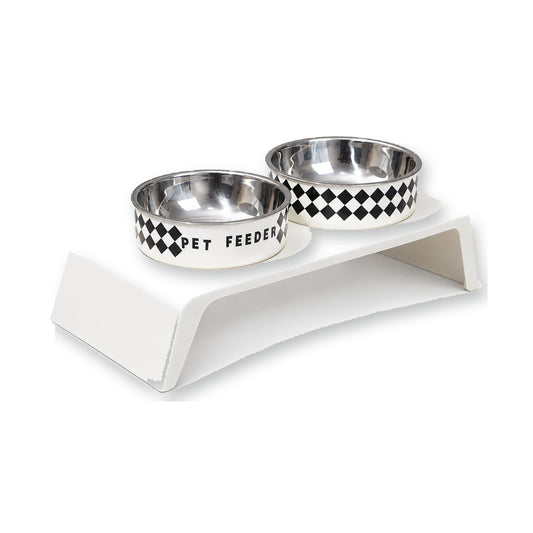 Grid Stainless Steel Double Pet Bowl, White, By GAVPEPY image 1 - main.jpg