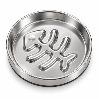 Fish-Bone Stainless Steel Slow Feeder Bowl with Silicone Base, By GAVPEPY image 1 - main.jpg