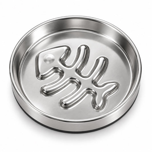 Fish-Bone Stainless Steel Slow Feeder Bowl with Silicone Base, By GAVPEPY image 1 - main.jpg