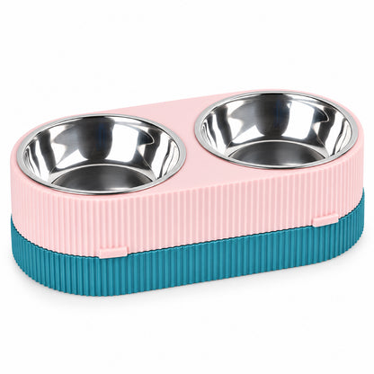 GAVPEPY Stainless Steel Double Pet Bowl Set, 31.5 x 16.5 x 9.3 cm, Pink and Green or Blue and Yellow, for Everyday Dog and Cat Meals or Water at Home, two removable-looking bowls in a joined base; a practical feeding setup for daily pet-care routines image 1 - main.jpg