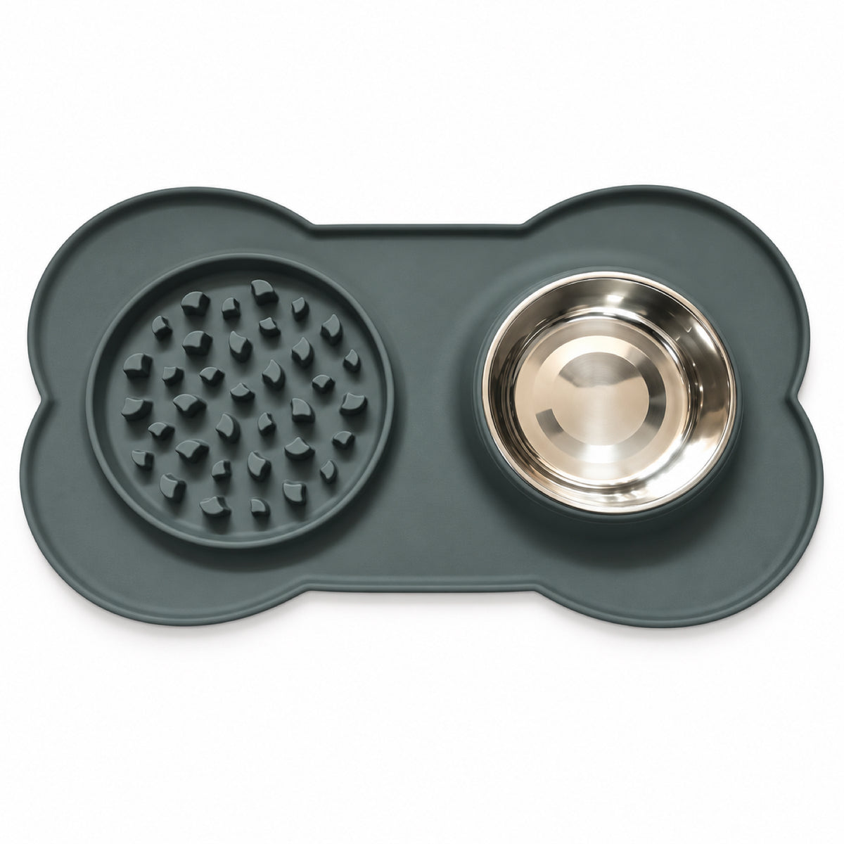 GAVPEPY Silicone Feeding Mat and Bowl Set, 58 x 33 cm, one pictured colorway, for Everyday Dog and Cat Meals or Water at Home, textured feeding area beside a round bowl; a patterned surface separates portions across the bowl image 1 - main.jpg