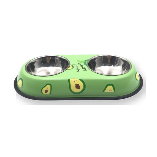 Avocado-Print Double Pet Bowl, 2 Sizes, By GAVPEPY image 1 - main.jpg