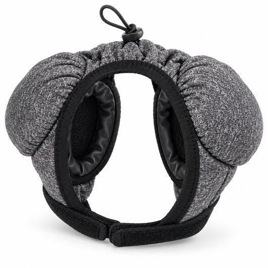 GAVPEPY Polyester Padded Dog Ear Cover, Light Gray in S, M and L, for covering canine ears during supervised grooming and noisy routines, home care, grooming visits and travel, paired side pads, an open face and a lower adjustable band distinguish image 1 - main.jpg