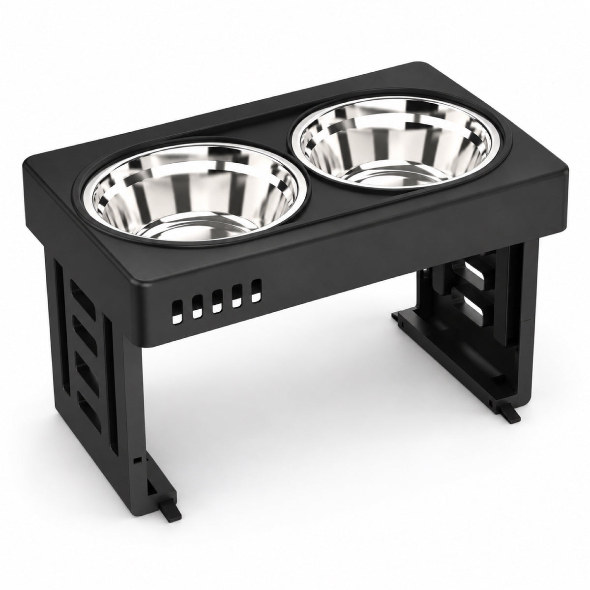 GAVPEPY Adjustable Double Pet Bowl Stand, 44 x 27.5 x 7.3 cm, Black or Gray, for Everyday Dog and Cat Meals or Water at Home, two raised feeding positions; a practical feeding setup for daily pet-care routines image 1 - main.jpg