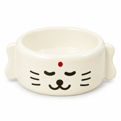 GAVPEPY Ceramic Sculpted Pet Feeding Bowl, 20 x 15 x 8 cm, cream finish, for Everyday Dog and Cat Meals or Water at Home, sculpted character-shaped exterior and open bowl; a practical feeding setup for daily pet-care routines image 1 - main.jpg
