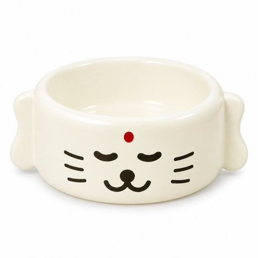 GAVPEPY Ceramic Sculpted Pet Feeding Bowl, 20 x 15 x 8 cm, cream finish, for Everyday Dog and Cat Meals or Water at Home, sculpted character-shaped exterior and open bowl; a practical feeding setup for daily pet-care routines image 1 - main.jpg