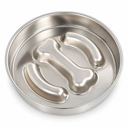 Bone-Print Stainless Steel Slow Feeder Bowl, 2 Base Options, By GAVPEPY image 1 - main.jpg