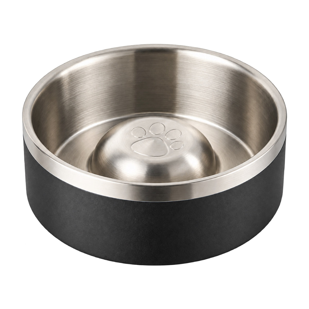 GAVPEPY Stainless Steel Paw-Pattern Slow Feeder Bowl, 17 or 20 cm diameter, 11 finishes including Black, Pink, Green, Navy Blue, White, Orange, Red, Blue, Mint Green, Gray and Steel, for Everyday Dog and Cat Meals or Water at Home, raised paw-shaped image 1 - main.jpg