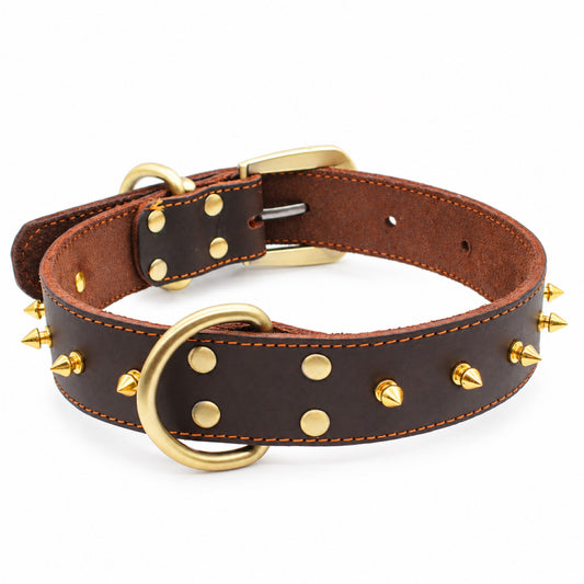GAVPEPY Leather-style material Studded Dog Collar, Sizes 2-0 cm, 2-5 cm, 3-0 cm, 3-5 cm, Brown, for neighborhood walks, park visits and daily dog wear; an adjustable neckwear option for supervised walks and everyday outings image 2 - main.jpg