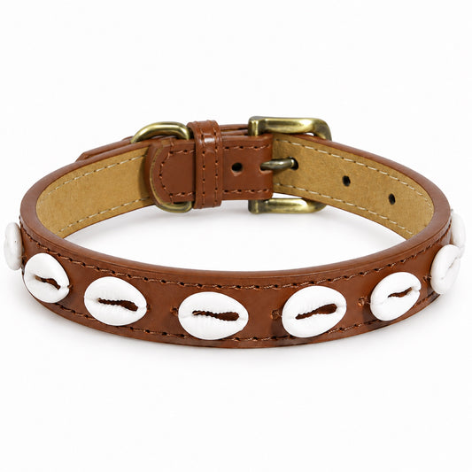 GAVPEPY Faux leather Decorative Shell Dog Collar, Sizes XS, S, M, L, Coffee Brown, Red, Black, for neighborhood walks, park visits and daily dog wear; an adjustable neckwear option for supervised walks and everyday outings image 2 - main.jpg