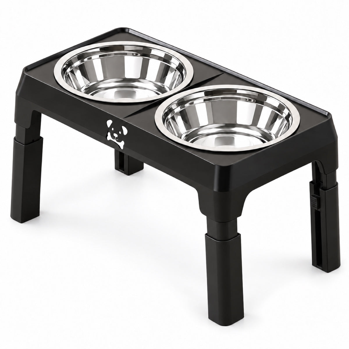 GAVPEPY Adjustable Double Stainless Steel Pet Bowl Stand, 43 x 24 x 8.5 cm, Black or Gray, for Everyday Dog and Cat Meals or Water at Home, two bowls in a foldable raised support; a practical feeding setup for daily pet-care routines image 1 - main.jpg